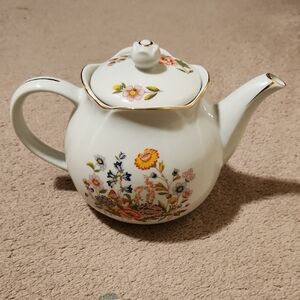 Floral Ceramic Teapot with Gold Accents